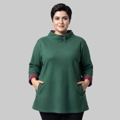 Green printed fleece sweatshirt for casual everyday wear