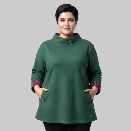Green printed fleece sweatshirt for casual everyday wear