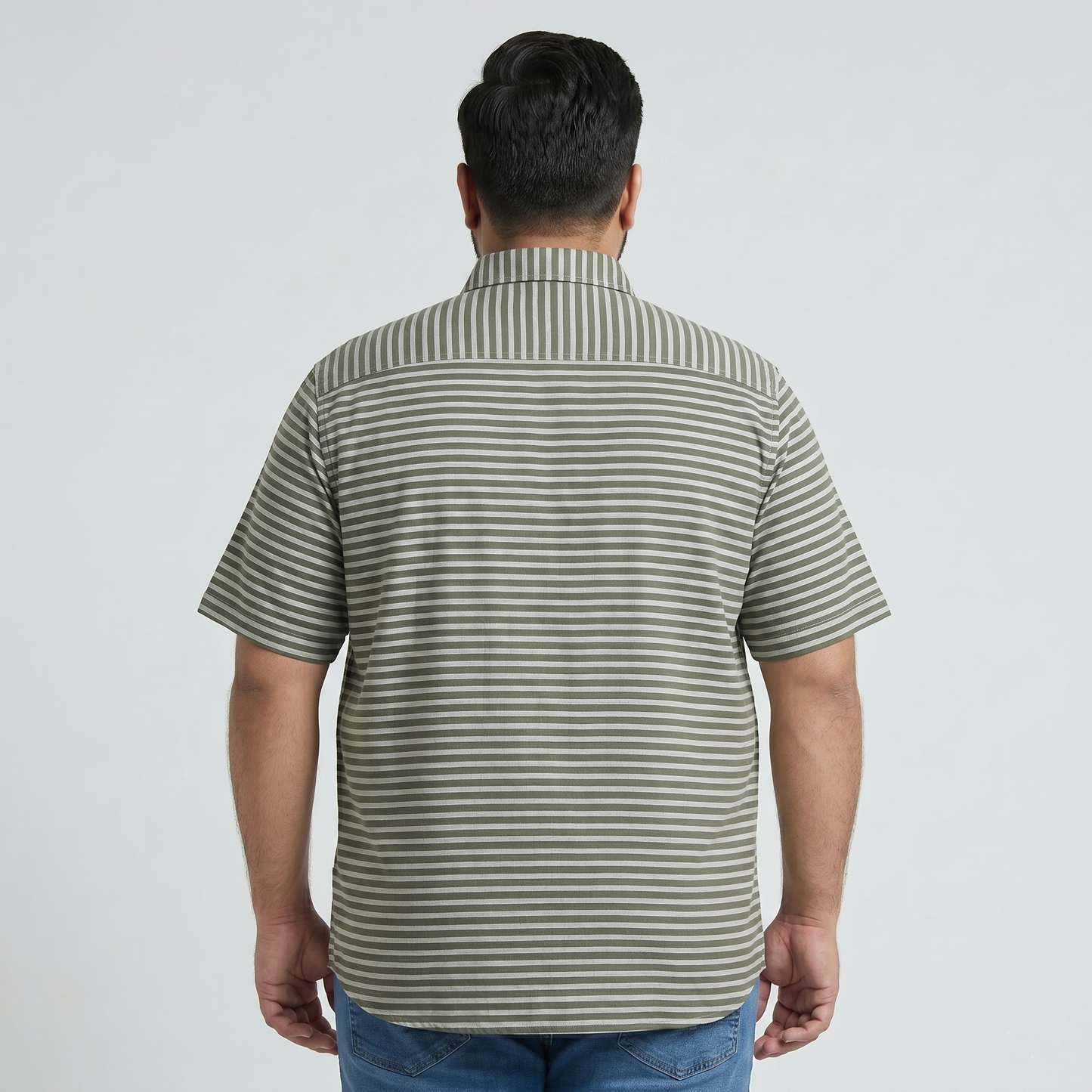 Green & White Horizontal Stripe Half Sleeve Casual Shirt PSM-11163