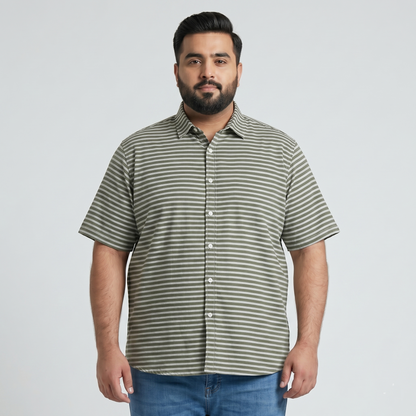 Green & White Horizontal Stripe Half Sleeve Casual Shirt PSM-11163