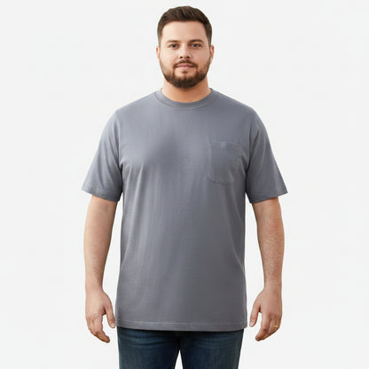 Grey Big & Tall Crewneck T-Shirt with Chest Pocket – Shrink-Less™ Cotton, Relaxed Fit