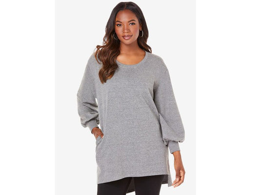 Grey Blouson Sleeve High-Low Sweatshirt PSW-5904