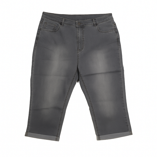 Grey Plus Size Women Denim Long Shorts PSW-4678
