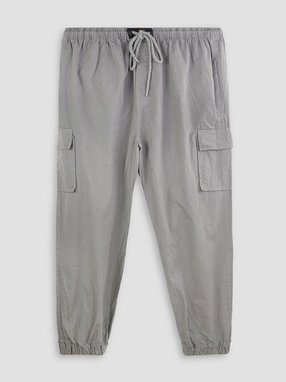 Grey Plus-Size Cargo Cotton Joggers PSM-8810