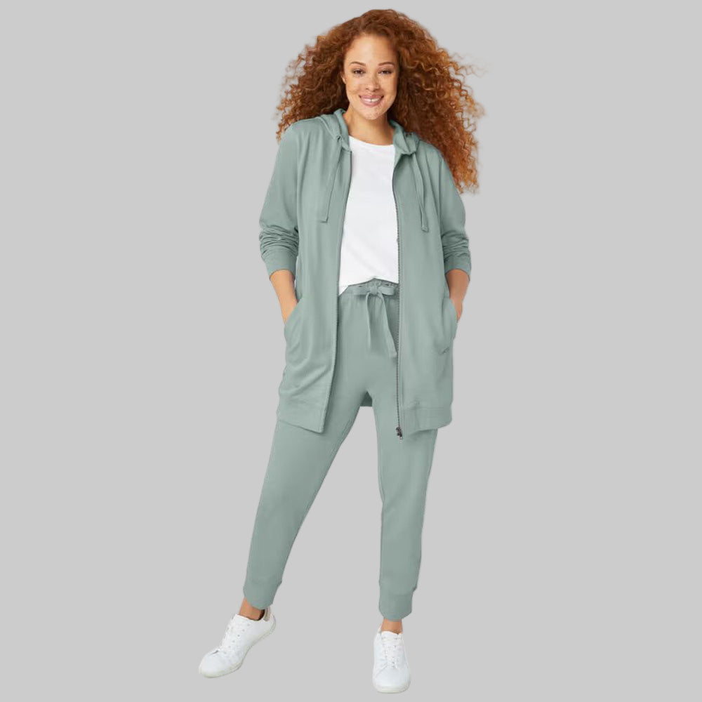 Grey Spruce French Terry Sweatpants with elastic waistband, drawstring, and ribbed cuffs — ankle-length plus size joggers for everyday wear.