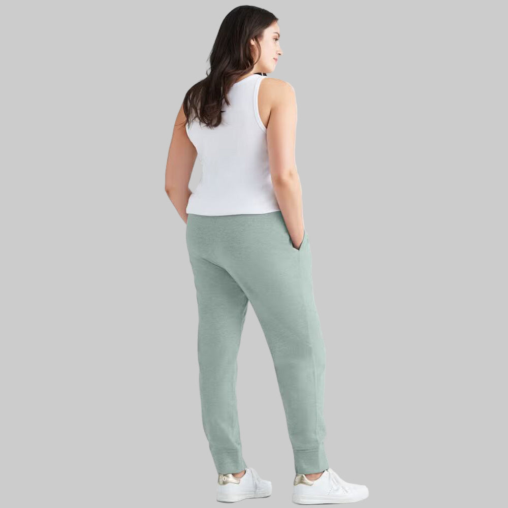 Grey Spruce French Terry Sweatpants with elastic waistband, drawstring, and ribbed cuffs — ankle-length plus size joggers for everyday wear.