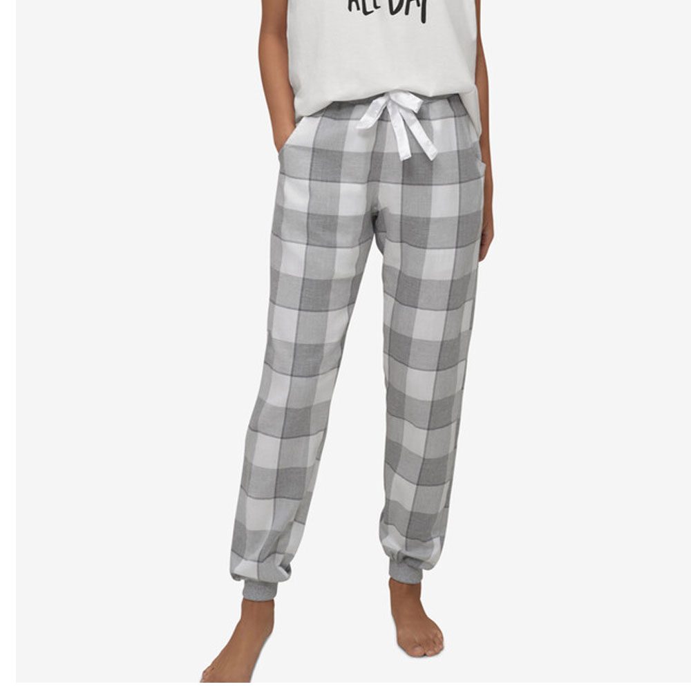 Grey White Plaid Plaid Flannel Sleep Pants PSW-7760