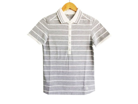 Grey White Striped Polo Blouse for Women PSW-4691