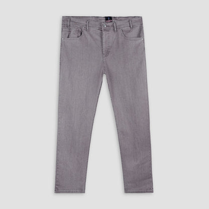 Grey Plus Size Classic Straight-Leg Jeans with a zip fly, button closure, and five-pocket design. Comfortable stretch fabric for a flattering fit.