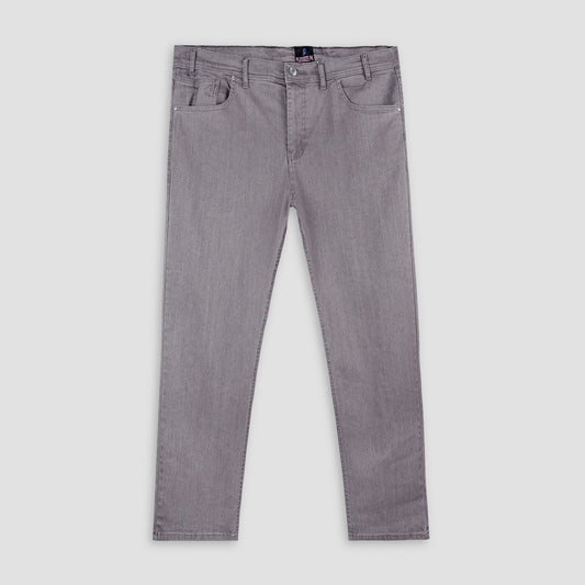 Grey Plus Size Classic Straight-Leg Jeans with a zip fly, button closure, and five-pocket design. Comfortable stretch fabric for a flattering fit.