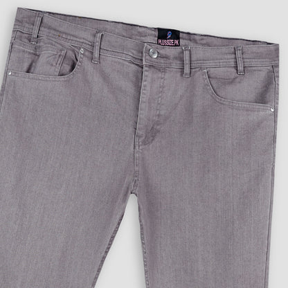 Grey Plus Size Classic Straight-Leg Jeans with a zip fly, button closure, and five-pocket design. Comfortable stretch fabric for a flattering fit.