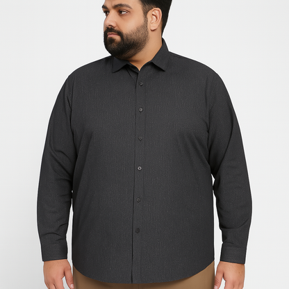 Grey Textured Plus Size Smart Casual Shirt  PSM-9872
