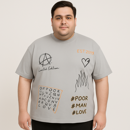 Plus Size Oversized Graffiti Style T-Shirt with Extended Crew Neck