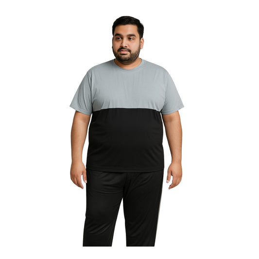 Grey Black Block Polyester Plus Size Sportswear Tracksuit PSM-7853