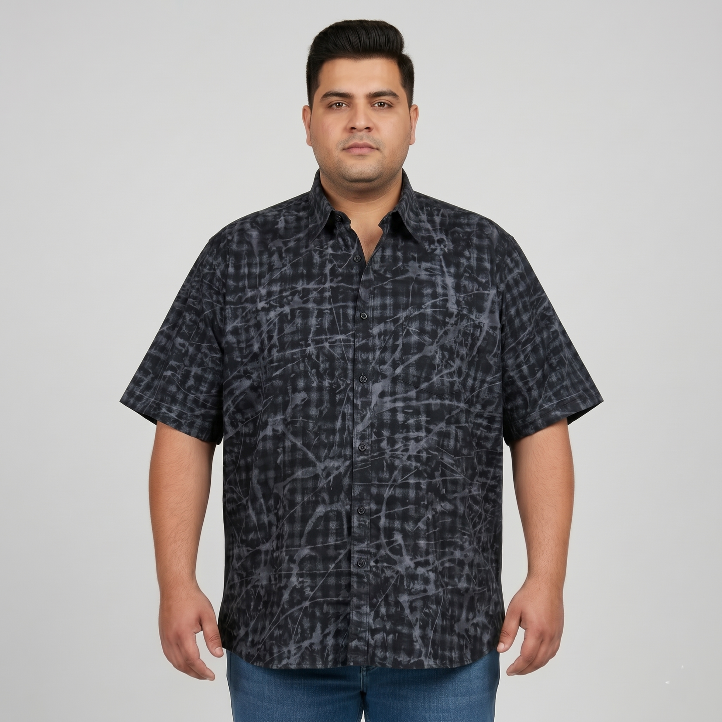Grey & Black Gingham Half Sleeve Casual Shirt PSM-11186