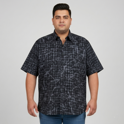 Grey & Black Gingham Half Sleeve Casual Shirt PSM-11186