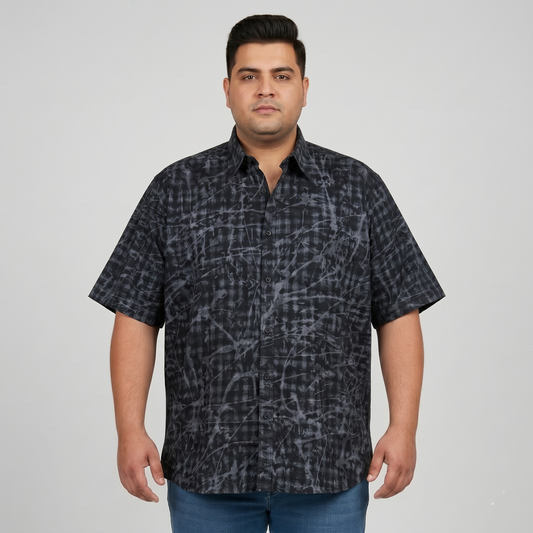 Grey & Black Gingham Half Sleeve Casual Shirt PSM-11186