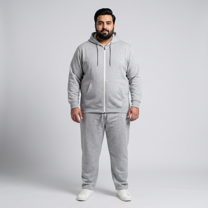 Grey Comfort Plus Size Cotton Fleece Tracksuit PSM-8705