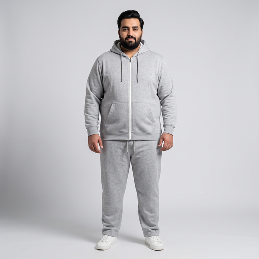 Grey Comfort Plus Size Cotton Fleece Tracksuit PSM-8705