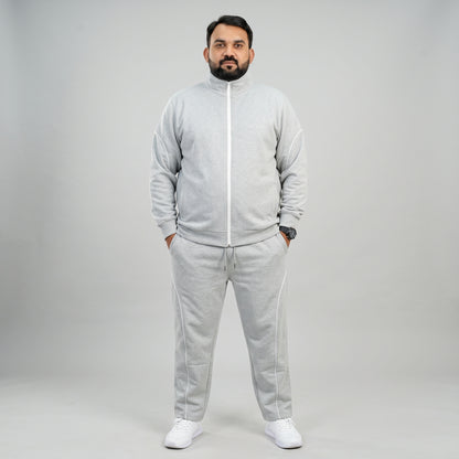 Light grey and white contrast tracksuit set in scuba fabric for men