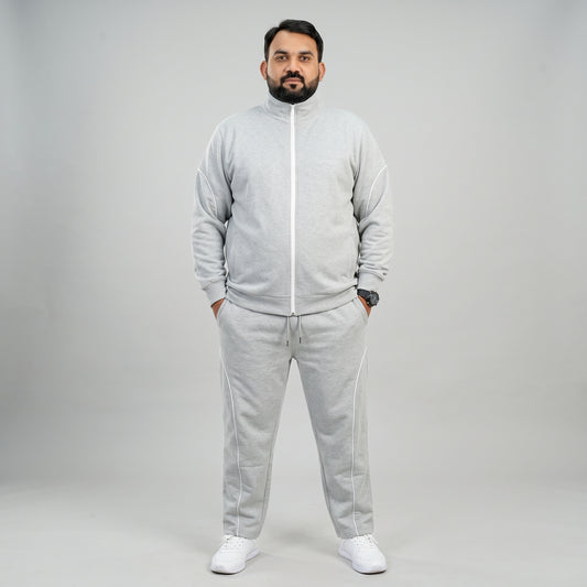 Light grey and white contrast tracksuit set in scuba fabric for men