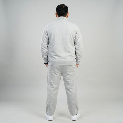 Light Grey & White Contrast Tracksuit Set for Men, Scuba Fabric