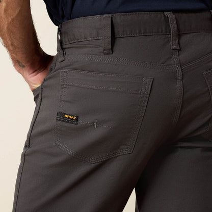 Plus-size male model wearing Grey DuraStretch Straight Pants, slim fit with straight leg, durable stretch canvas, and utility details for work use.