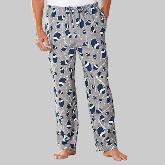 Grey football print cotton flannel pajama pants 