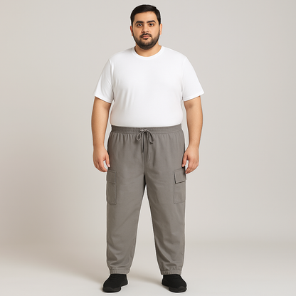 Grey Plus-Size Cargo Cotton Joggers PSM-8810