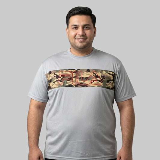 Grey Polyester Big Size Short Sleeve T-Shirt for men made from breathable polyester fabric with a comfortable big & tall fit.