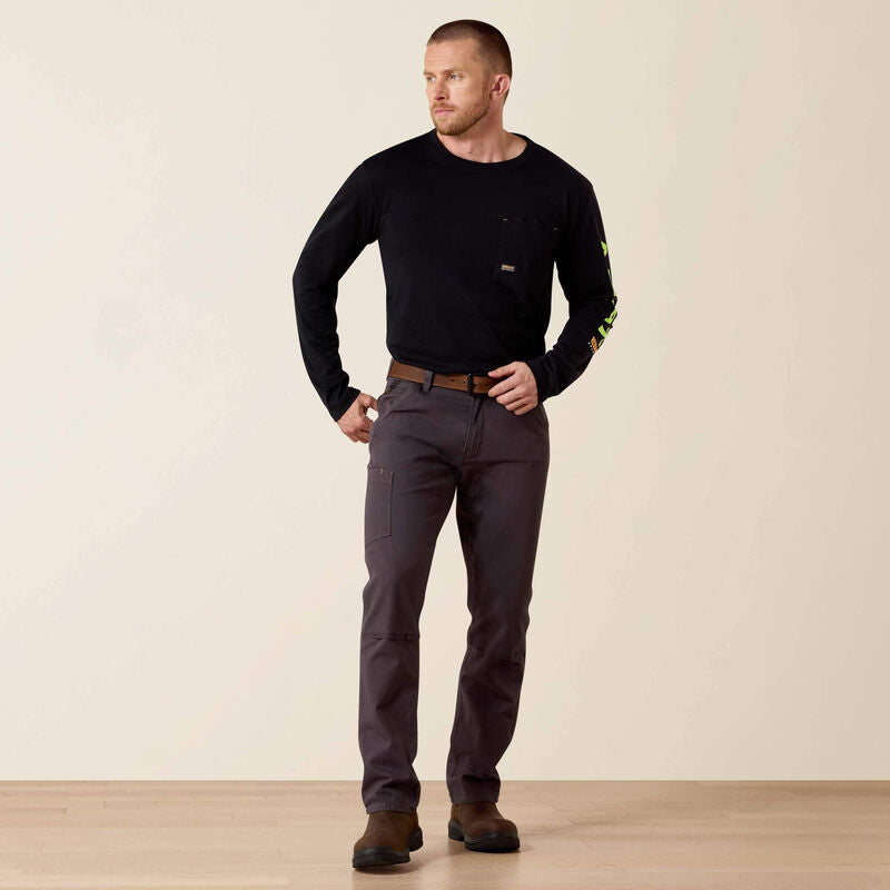 Grey Stackable Straight Leg Work Pant — DuraStretch fabric, utility pocket, articulated knees, heavy-duty hardware.