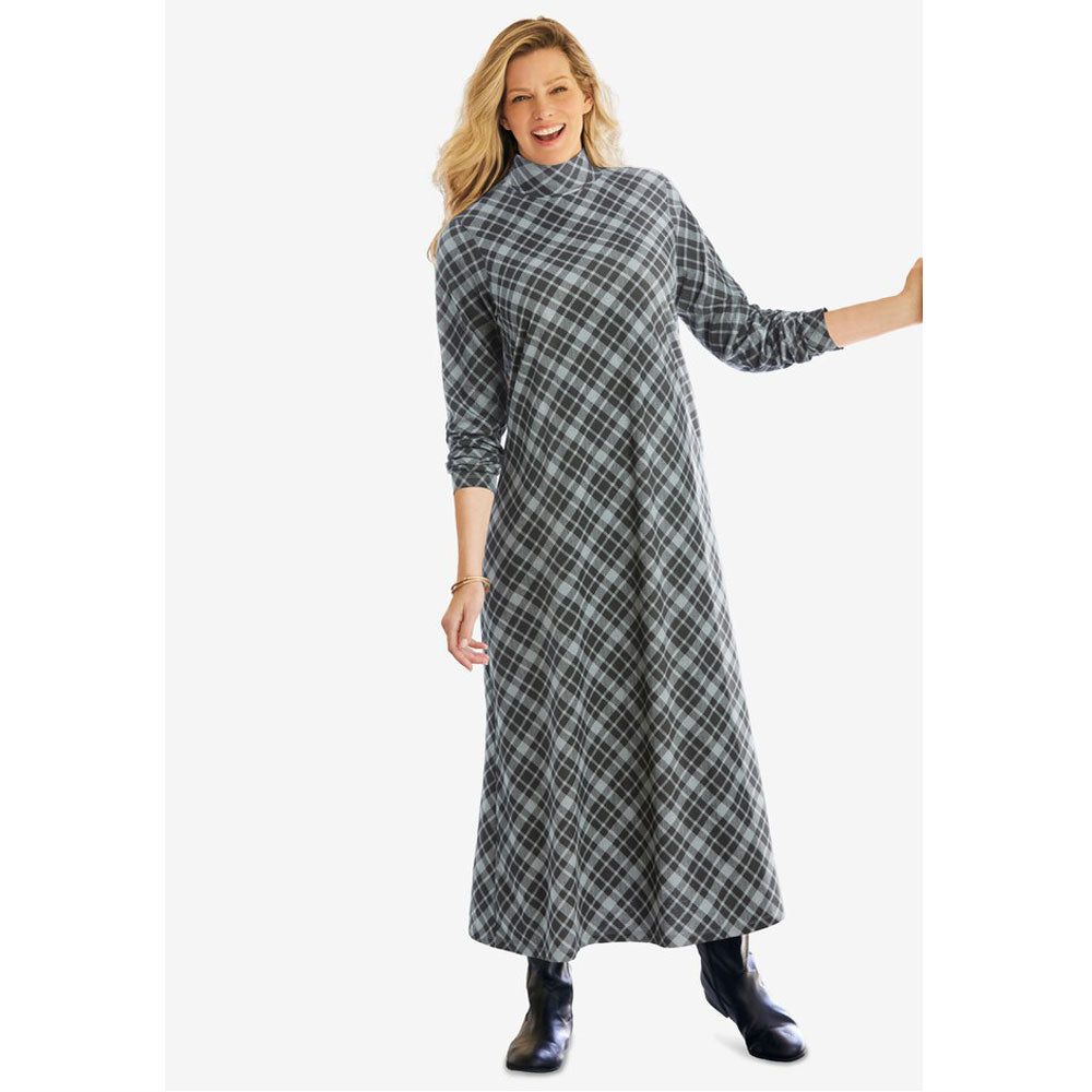 Gunmetal Bias Plaid Mockneck Dress PSW-8623