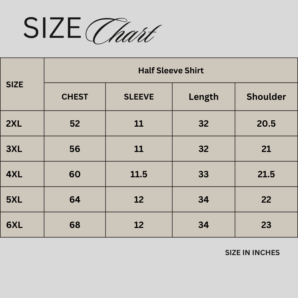 Size chart for Navy Vertical Striped Half Sleeve Casual Shirt PSM-11194