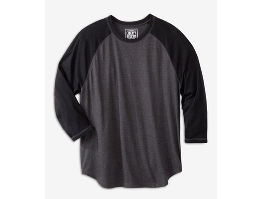 Heather Black Big & Tall Size Crewneck Raglan T-Shirt PSM-6418