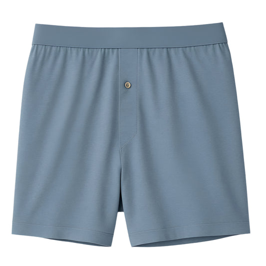 Heather Blue Cotton Boxer Shorts – Button Fly, 100% Cotton, Relaxed Fit

