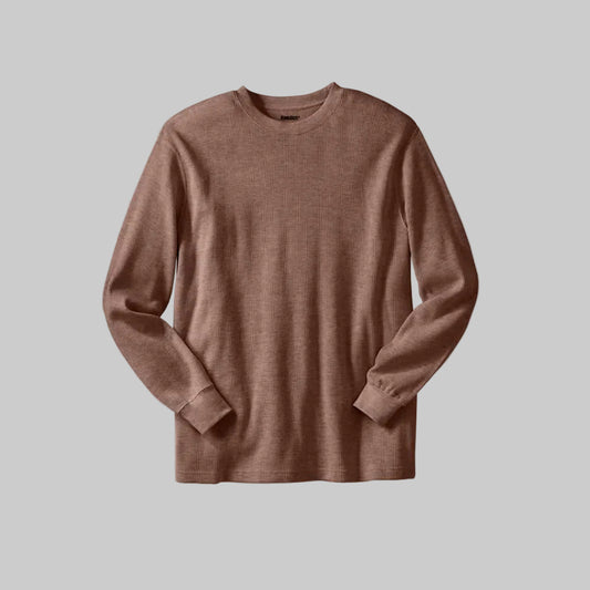 Heather brown big and tall waffle-knit thermal crewneck shirt for men
