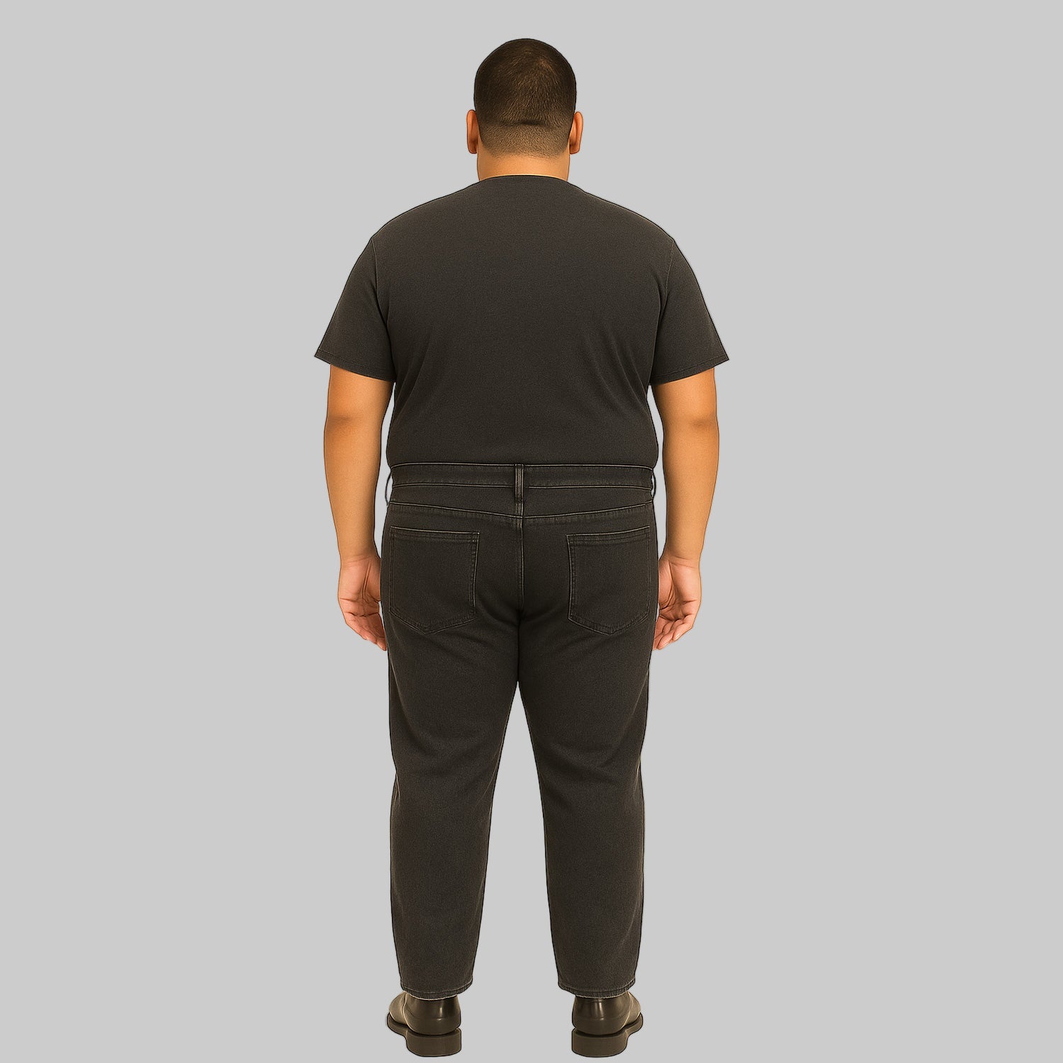 Flat lay of Heather Charcoal Stretch Jeans in dark wash stretch denim