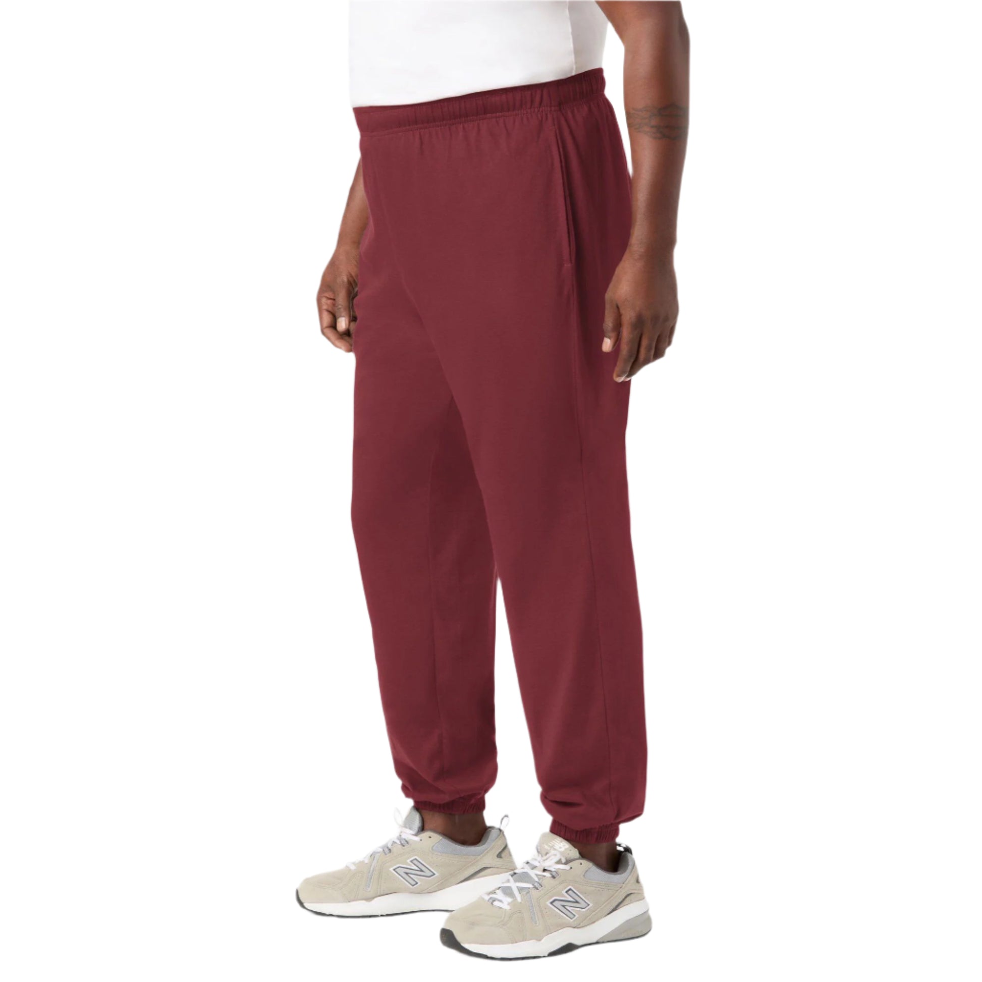 Heather deep burgundy plus size elastic cuff trouser with drawcord waist and pockets