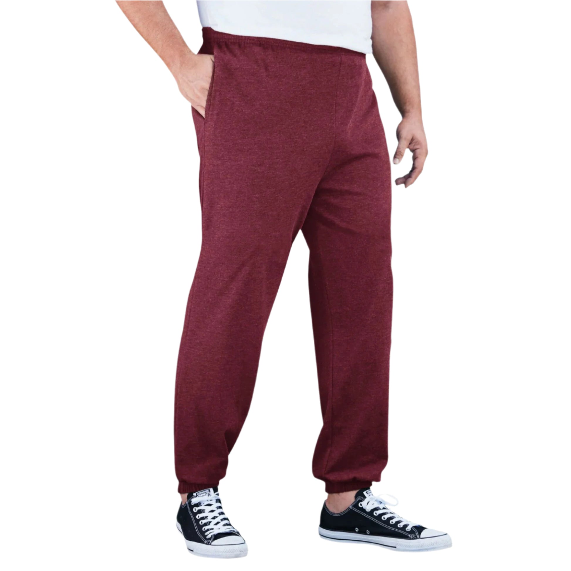 Heather deep burgundy plus size elastic cuff trouser with drawcord waist and pockets