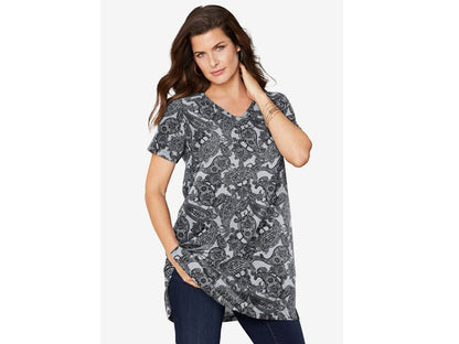 Heather Fancy Paisley Plus Size Women V Neck Ultimate Tunic PSW-5705