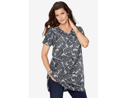 Heather Fancy Paisley Plus Size Women V Neck Ultimate Tunic PSW-5705