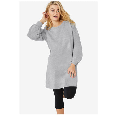 Heather Grey Blouson Sleeve Sweatshirt Tunic Dress PSW-7752