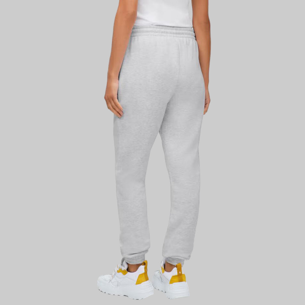 Plus-size woman wearing Heather Grey Fleece Jogger Sweatpants with drawstring waist