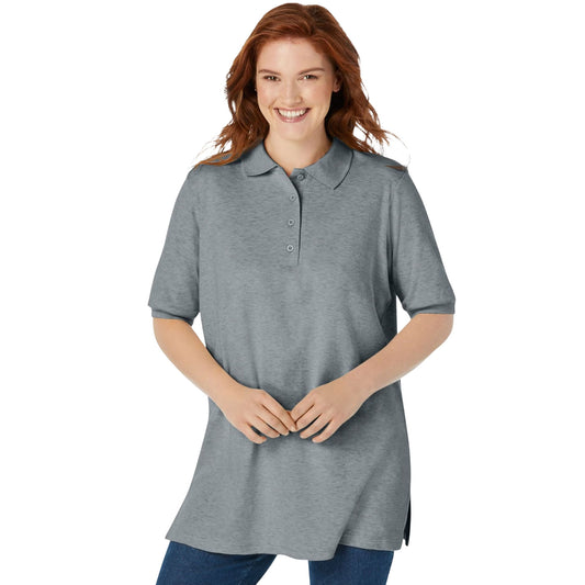 Heather Grey Elbow-Sleeve Polo Tunic PSW-9583