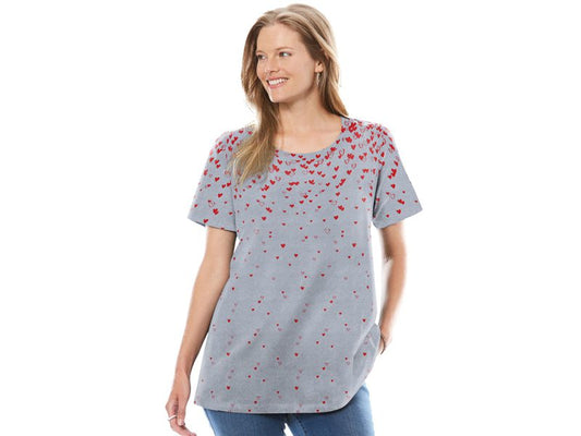 Heather Grey Falling Hearts Floral Crewneck T-Shirt PSW-6593