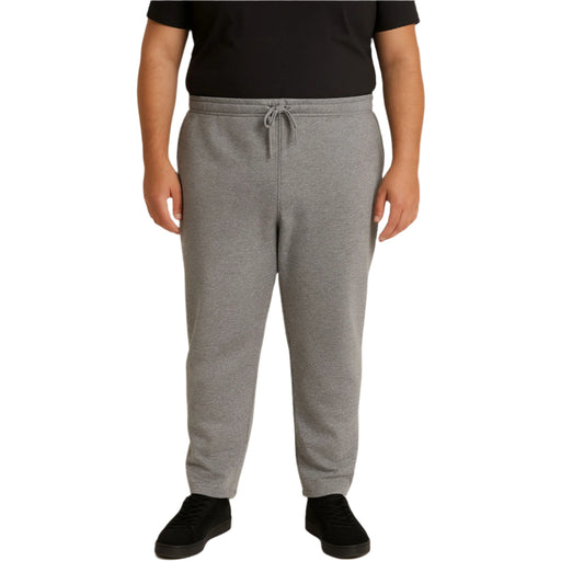 Heather grey fleece open bottom trouser for plus size men with relaxed fit and drawstring waist