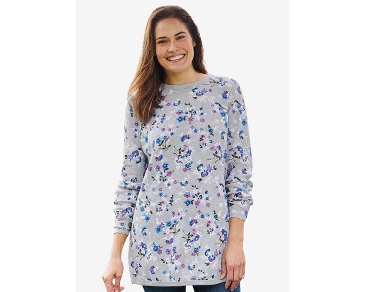 Heather Grey Floral Plus Size Women Thermal Shirt PSW-5709