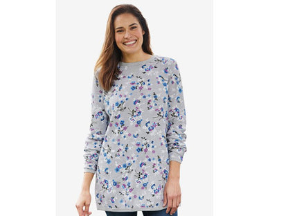 Heather Grey Floral Plus Size Women Thermal Shirt PSW-5709