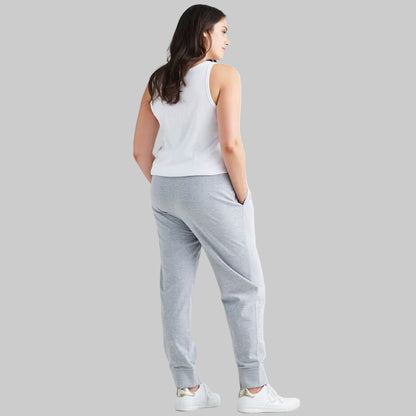Heather Grey French Terry Joggers with elastic waistband, drawstring, and ribbed cuffs — ankle-length casual joggers for everyday comfort.