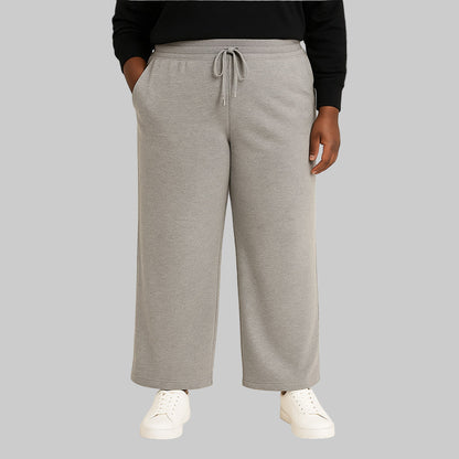 Heather Grey French Terry Wide-Leg Pants with elastic waistband, drawstring, and front pockets — soft, full-length lounge pants for women.